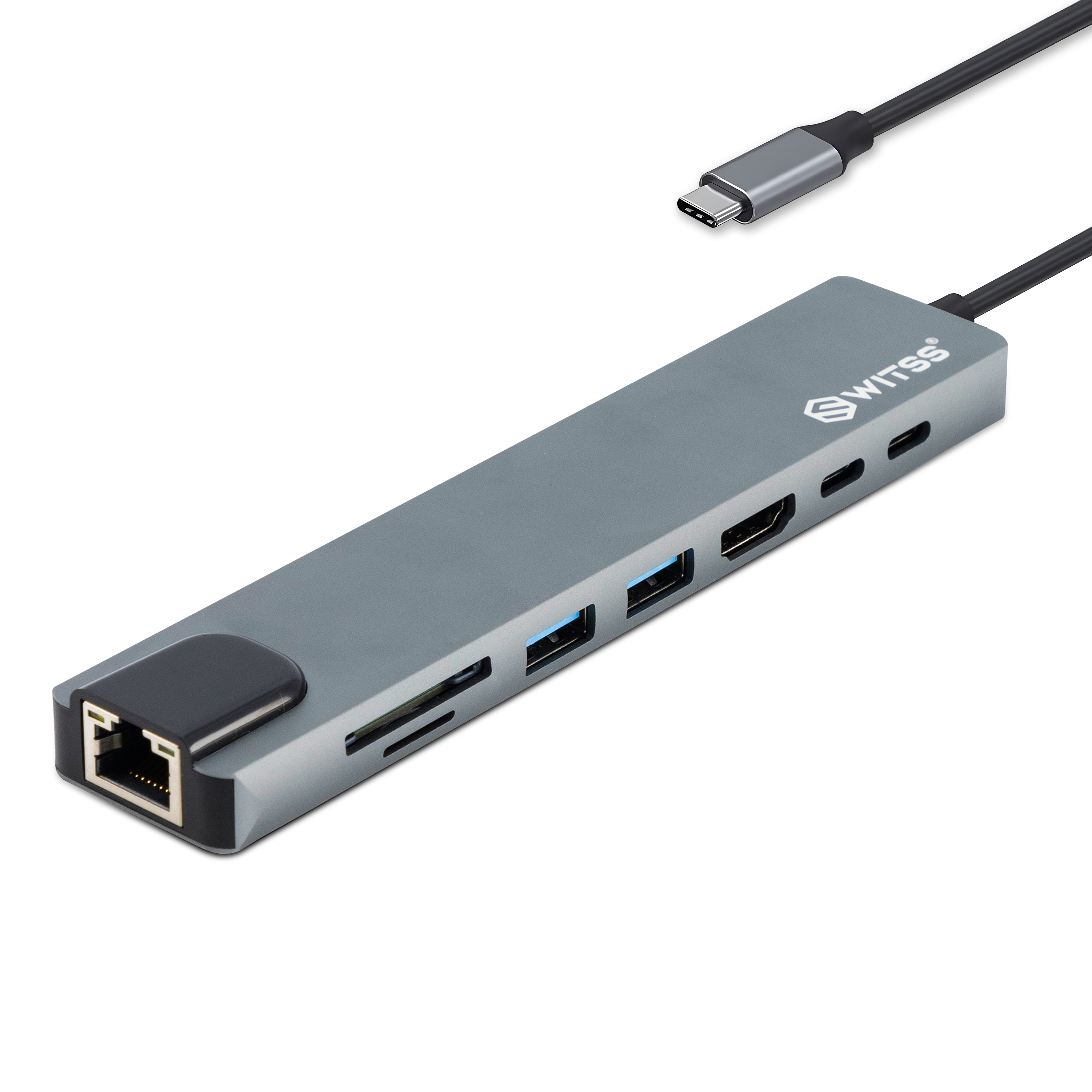 Switss® - 8 in 1 USB-C Hub met HDMI en een internetpoort(RJ45)